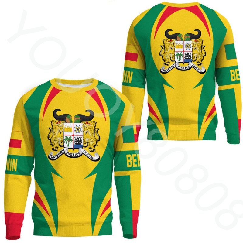 African Region Flag Men's Clothing Crew Neck Sweatshirt Casual Harajuku Retro 3D Print Benin Action Logo Sweatshirt