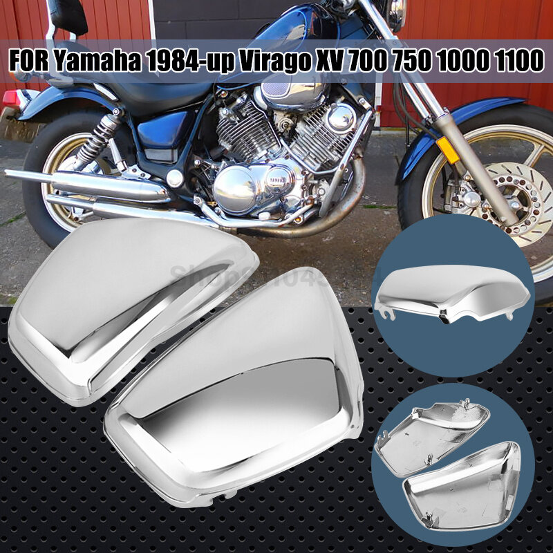 غطاء بطارية جانبي للدراجة النارية مصنوع من الكروم واليسار واليمين مناسب لدراجات Yamaha XV700 750 1000 1100 Virago 1984-Up