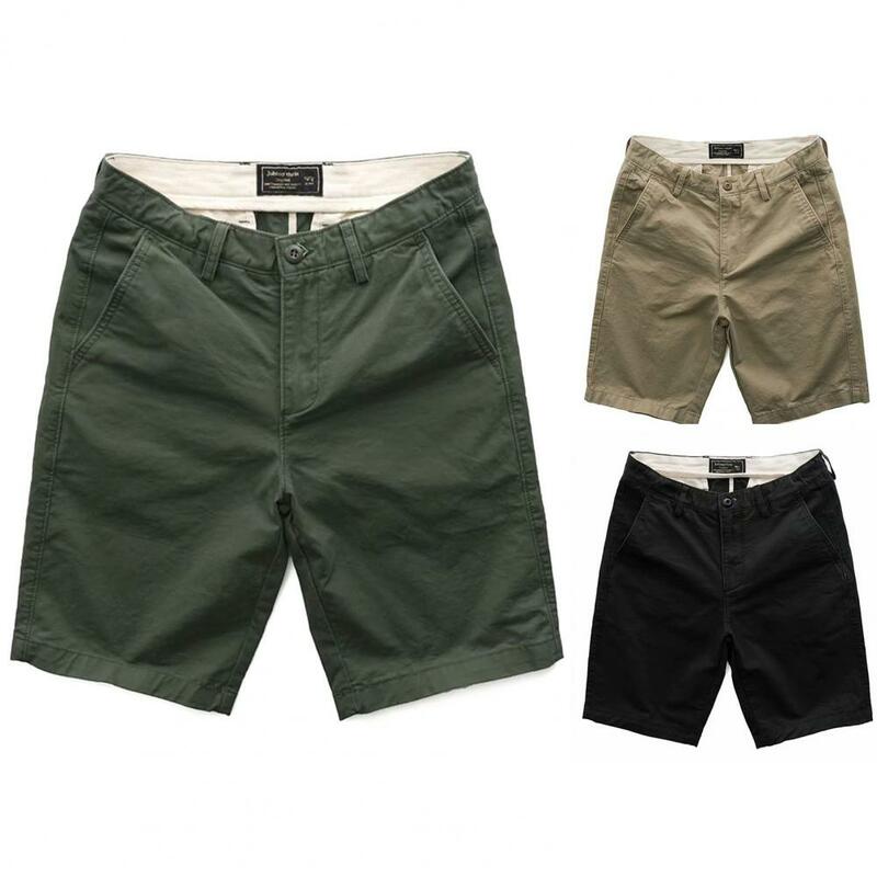 Simple Men Shorts Thin Shorts Mid Rise Solid Color Shorts  Short Pants    Cargo Shorts #2