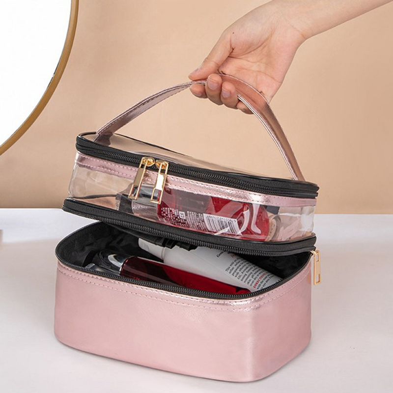حقيبة ماكياج Storagecosmetic منظم أدوات الزينة حقيبة يد حاويات 2 طبقة المحمولة