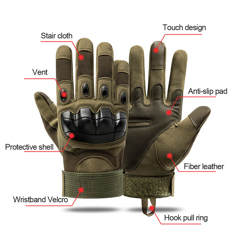 قفازات بنمط عسكري تكتيكي لكامل أصابع الرجال شاشة تعمل باللمس أصابع صلبة Airsoft قفازات للتسلق في الهواء الطلق قفازات قتالية للجيش #4