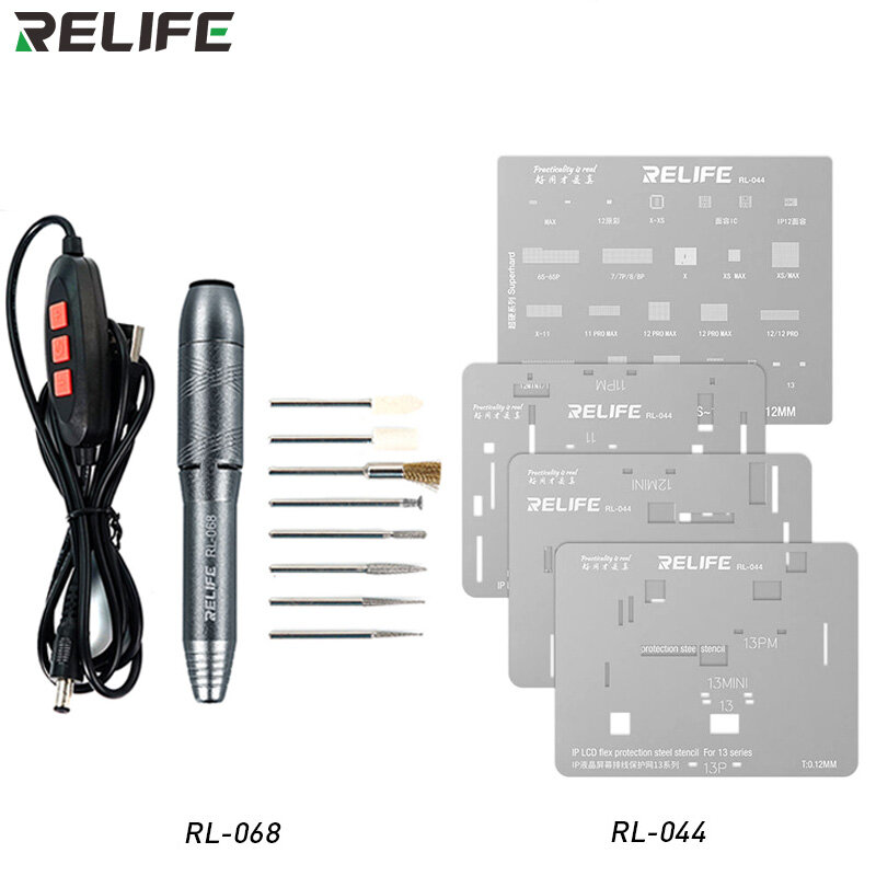 RELIFE RL-044 IP6S-13PM شاشة LCD المتكاملة صافي زراعة القصدير شاشة إصلاح شبكة معدنية مجموعة كابل حماية 4 قطعة
