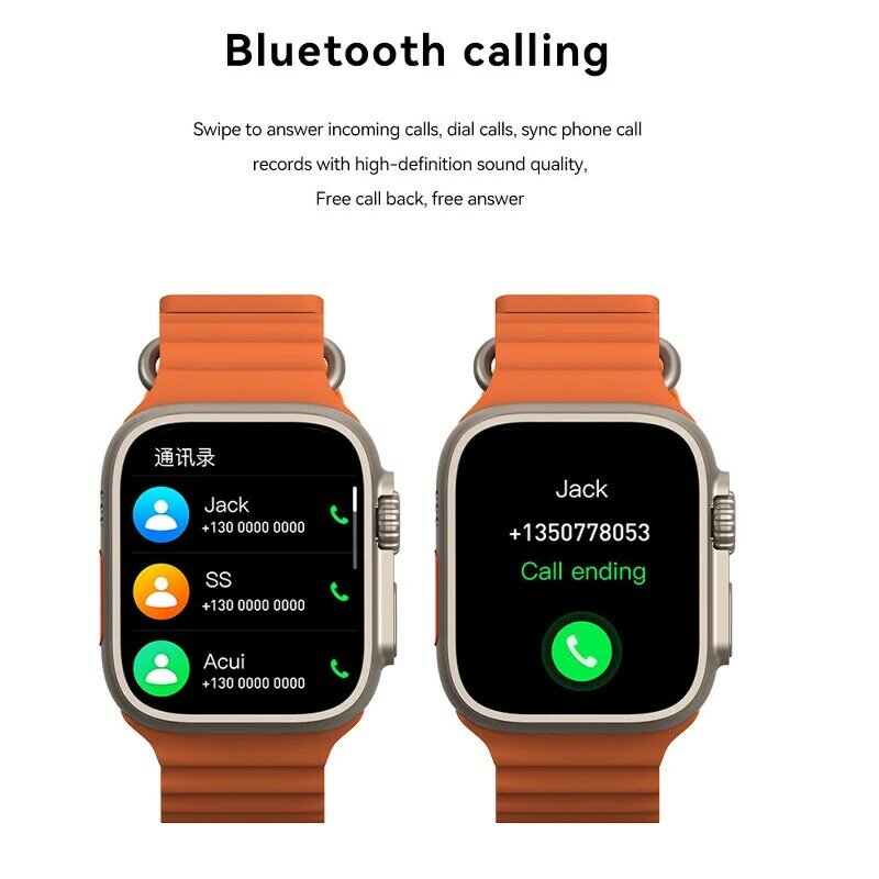 W & O جديد ساعة ذكية الرجال الترا سلسلة 8 بلوتوث دعوة NFC 2.08 بوصة Smartwatch للنساء 49 مللي متر رصد الصحة سوار لياقة بدنية