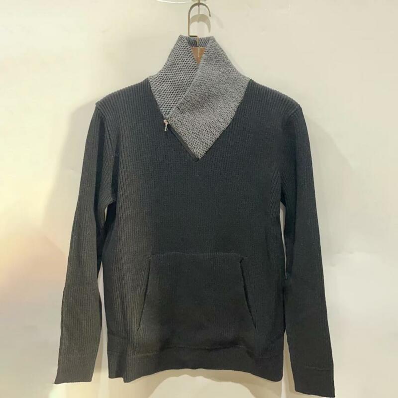 Autumn Sweater Pullover Knitting High Collar Pockets Casual Men Sweater   Men Sweater  for Shopping