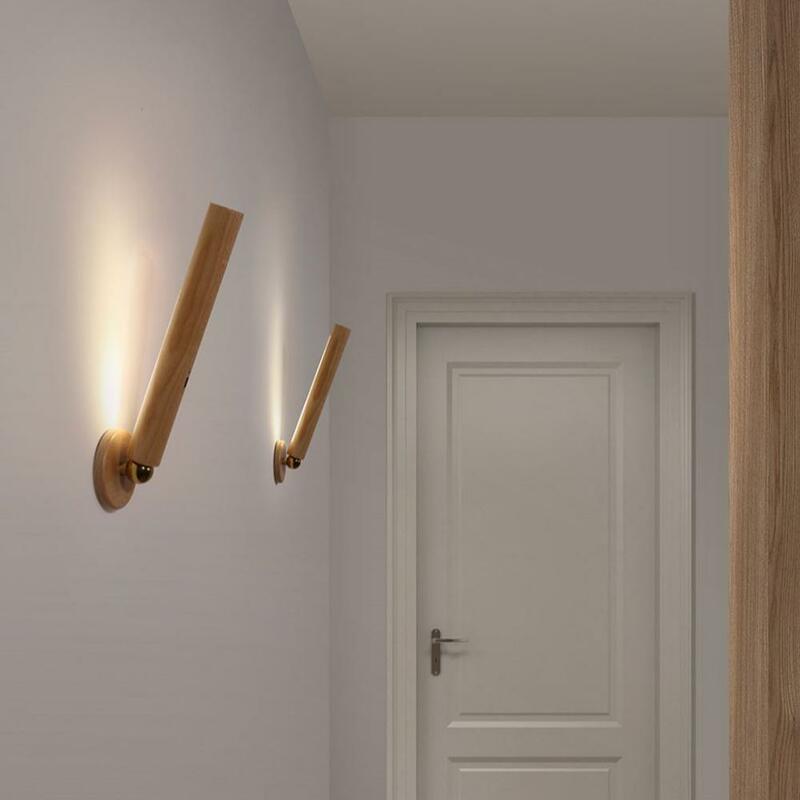 مصباح جداري خشبي Led قابل للدوران 360 درجة شحن Usb ضوء ليلي ممغنط لغرفة المعيشة مصابيح حائط الشرفة ديكور الممر
