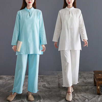 ملابس لليوجا زن طويلة الأكمام قطعتين مجموعة 2022 الأبيض زن الملابس الإناث التأمل النمط الصيني البوذية فضفاضة دعوى