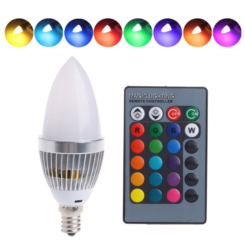 E14 3 واط RGB LED 15 ألوان تغيير شمعة ضوء لمبة مصباح ث/التحكم عن بعد AC85-265V