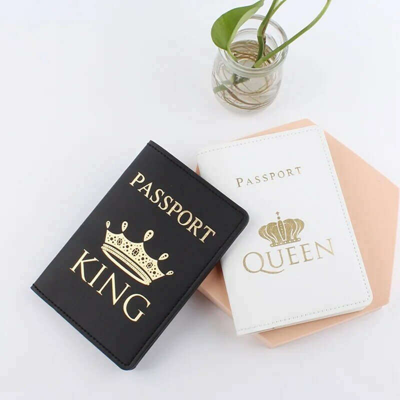 جواز سفر يغطي أبيض وأسود جلد زوجين تاج حقيبة مستندات حامل جواز سفر بولي PU جواز سفر كتاب في الأوراق المالية