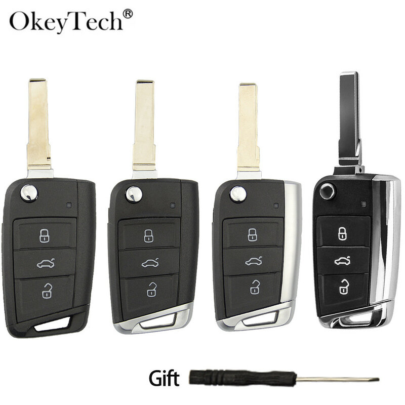 Okeytech مفتاح السيارة عن بعد قذيفة فوب لشركة فولكس فاجن سكودا اوكتافيا A7 VW Golf 7 MK7 مقعد ليون باس البلاستيك/مات/تسلق نوع المعدن HU66 شفرة