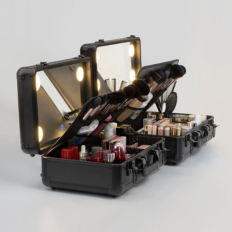 ماكياج الفنان حقيبة فاخرة المهنية الجمال مانيكير مع مرآة LED مصباح السفر التجميل التخزين المنظم صندوق أدوات