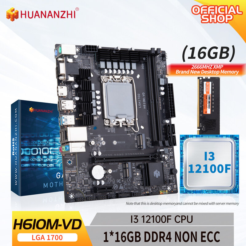 HUANANZHI H610M زائد M-ATX اللوحة مع إنتل LGA 1700 كور i3 12100F مع 2*8G DDR4 غير ECC الذاكرة كومبو عدة M.2 NVME