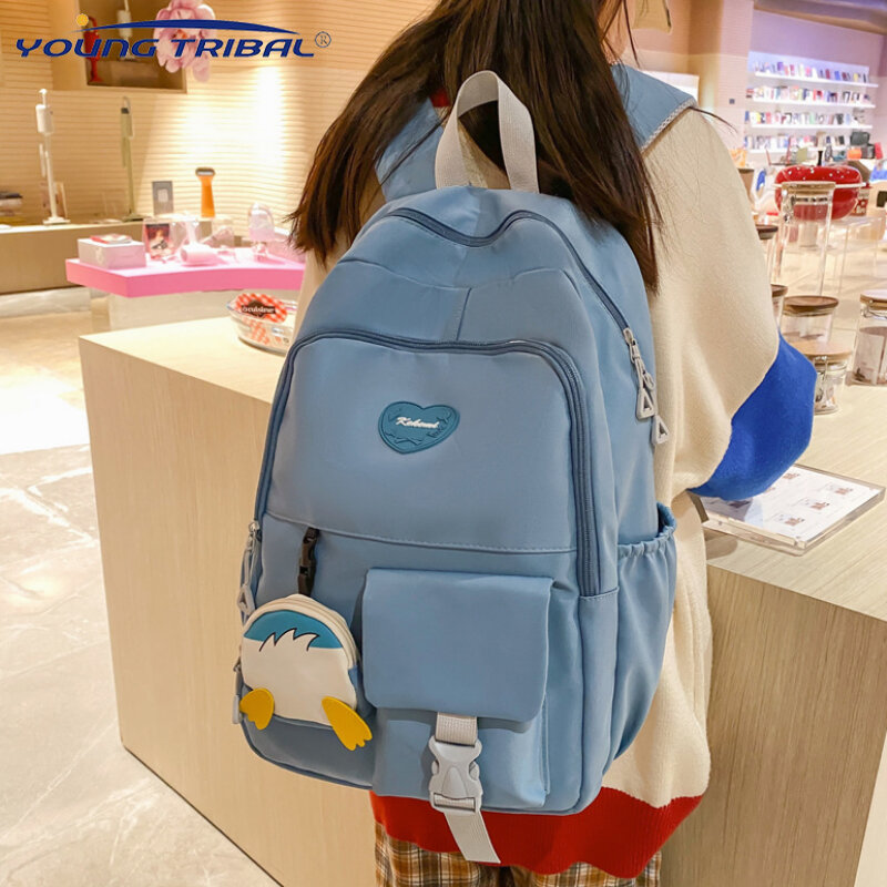 النايلون مقاوم للماء المرأة على ظهره العصرية سعة كبيرة حقيبة مدرسية للفتيات جيوب متعددة السفر حقائب الظهر الطالب Bookbags