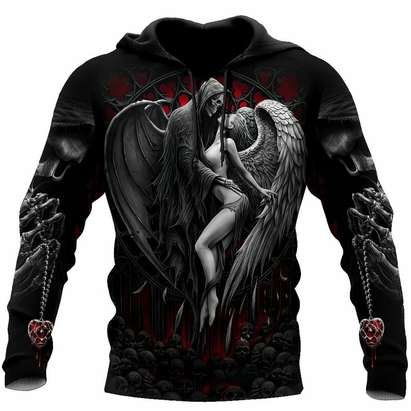 Reaper Skull Angels and Demons 3D full-print autumn men's hoodie unisex casual zipper pullover streetwear sudadera hombre