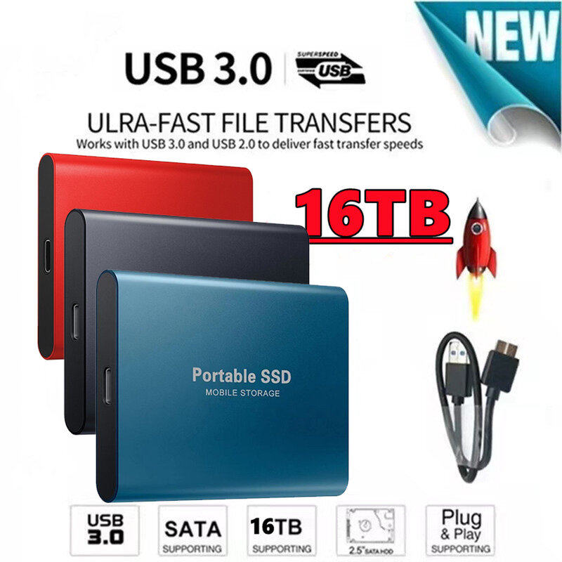 SSD Hard Drive High Speed Mobile Solid State Drive 2TB 16TB Large Capacity Computer Portable TYPE-C For Laptops Storage Device