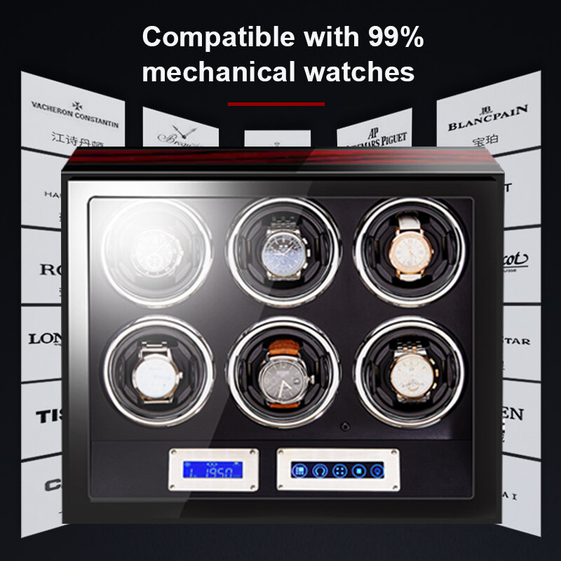 ملفاف ساعة صندوق ساعات أوتوماتيكية فاخرة مع Mabuchi موتور LCD شاشة تعمل باللمس و ساعة خشبية إكسسوارات صندوق التحكم عن بعد