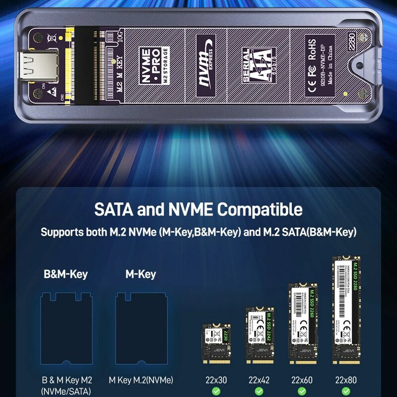 JEYI البصرية الذكية M.2 NVMe SATA SSD الضميمة USB3.2 Gen2 10Gbps الخارجية M2 محول الحال مع التصور شاشة عرض OLED