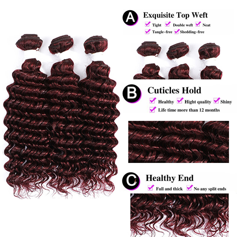 Deep Wave Human Hair Bundles 99J Red Colored Human Hair Weave Bundles 8-26 Inches Brazilian Remy Hair Bundle Deals 1/3/4 PCS
