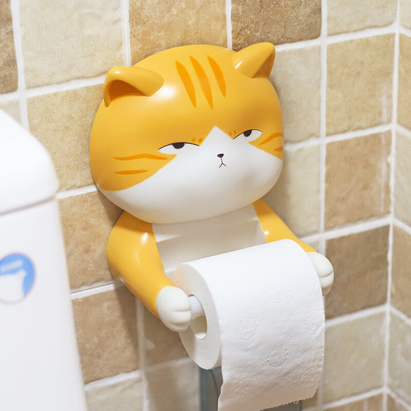 لفة ورق المرحاض الإبداعية الزخرفية بكرة مناديل الكرتون القط الحمام البلاستيكية الحائط حامل ورق المرحاض مع صندوق تخزين