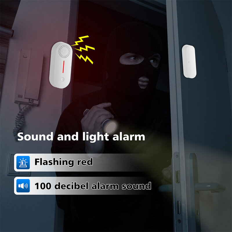 Tuya Smart WiFi Sound and Light Door Window Sensor Detector مزدوج التنبيه Smart Life APP التحكم عن بعد متوافق مع Alexa Google