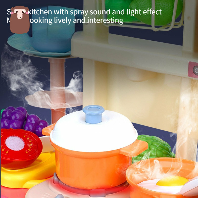 75 سنتيمتر كبيرة للأطفال محاكاة المطبخ لعبة رذاذ ضوء تأثير الصوت المياه محاكاة أدوات المائدة الطبخ اللعب منزل لعبة هدية