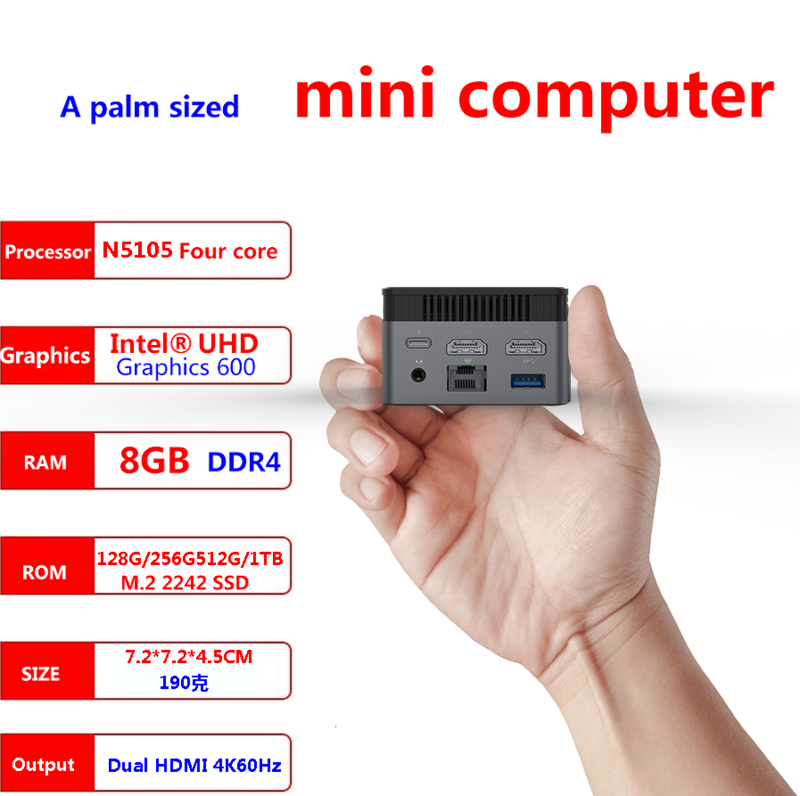 Quard Core Windows 11 جهاز كمبيوتر صغير إنتل N5105 2.9GHZ DDR4 8GB 128GB/256GB/512GB SSD 1000M 5G واي فاي BT4.2 سطح المكتب كمبيوتر صغير