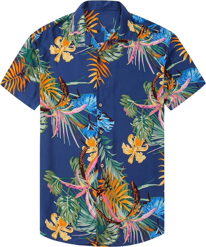 Damipow-قمصان هاواي للرجال ، قميص هاواي قصير الأكمام مع زر ، قميص الشاطئ عادية ، الصيف #5