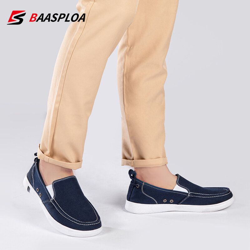 Baasploa Summer Classic Men's Canvas Shoes Breathable Casual Men Zipper Sneakers Comfort Slip-On Flat Shoes Men Zapatos De Lona