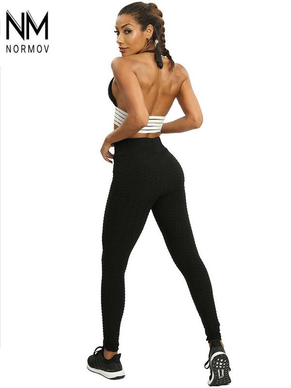 NORMOV Solid Push Up Leggings Women Seamless High Waist Bubble Pants Women Workout Skinny Elastic Gym Fitness Leggings Female