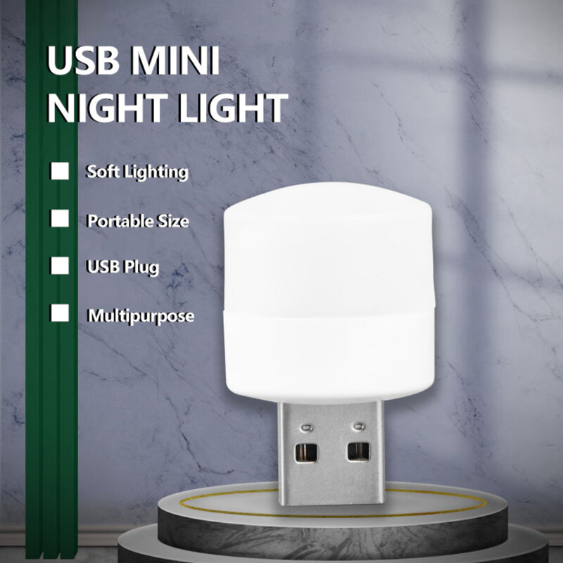 USB مصباح LED صغير ضوء الليل المحمولة لون مشرق حماية العين مصباح مستدير ضوء الكمبيوتر المحمول قوة شحن كتاب صغير ضوء