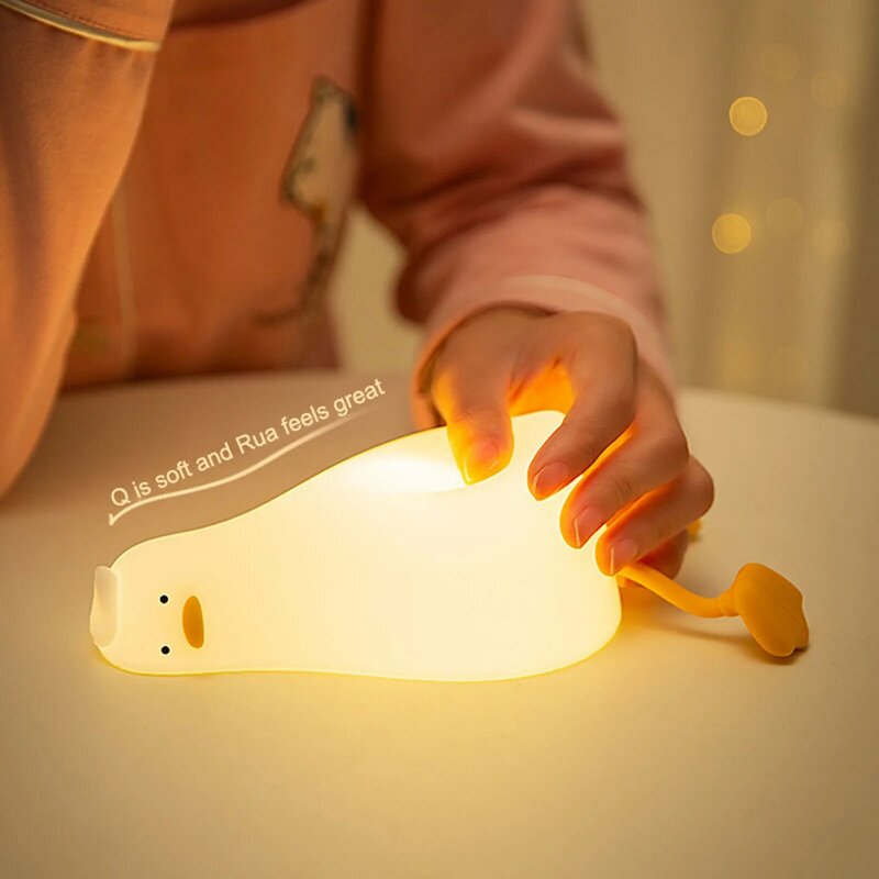 سيليكون بطة LED ليلة ضوء اللمس الاستشعار 2 ألوان عكس الضوء الموقت USB قابلة للشحن السرير جرو مصباح للأطفال طفل هدية #1