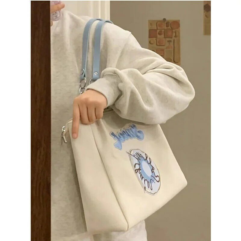 Xiuya حقائب تسوق مطرزة للنساء اليابانية سعة كبيرة المتسوق حقيبة يد 2022 ترينديول قماش حقيبة كتف غير رسمية