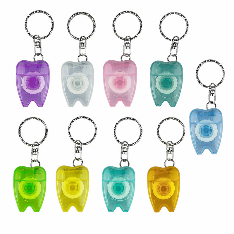 5 قطعة على شكل الأسنان الخيط المفاتيح المحمولة النايلون سلك الأسنان الخيط سلسلة مفاتيح بلاستيكية على شكل الأسنان تنظيف الأسنان العناية ملحق