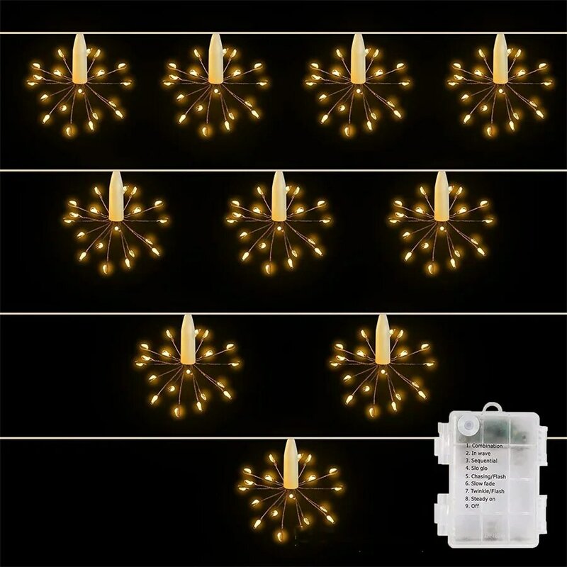 أضواء انفجار نجمة الألعاب النارية ، مصباح نجمي معلق ، أسلاك نحاسية ، سلسلة الهندباء ، أضواء خرافية ، 200 LED ، 10 حزمة