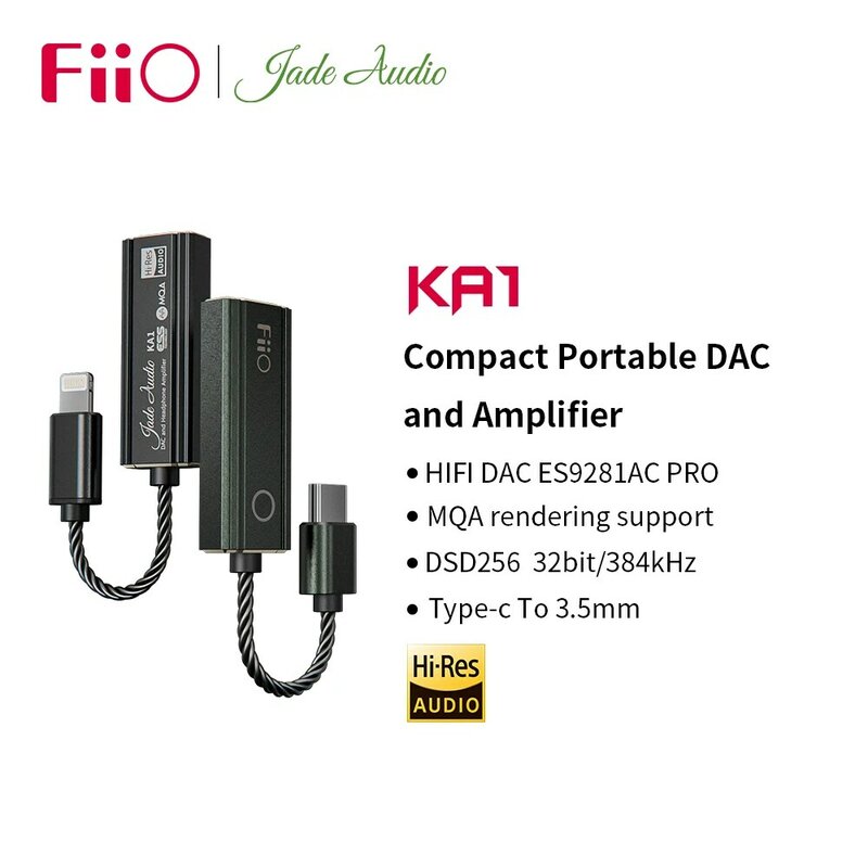 FiiO/JadeAudio KA1 ES9281AC برو MQA TypeC إلى 3.5 مللي متر دونغل USB DAC DSD256 HIFI مهائي كابلات لنظام أندرويد IOS MAC Win10