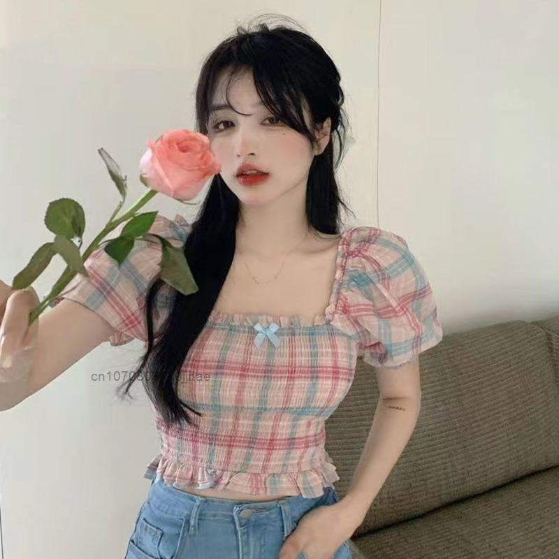 صيف جديد الكورية موضة الوردي منقوشة تي شيرت المرأة الشارع الشهير ملابس عادية Y2k فتاة لطيف العصرية قميص أنيق المحاصيل القمم