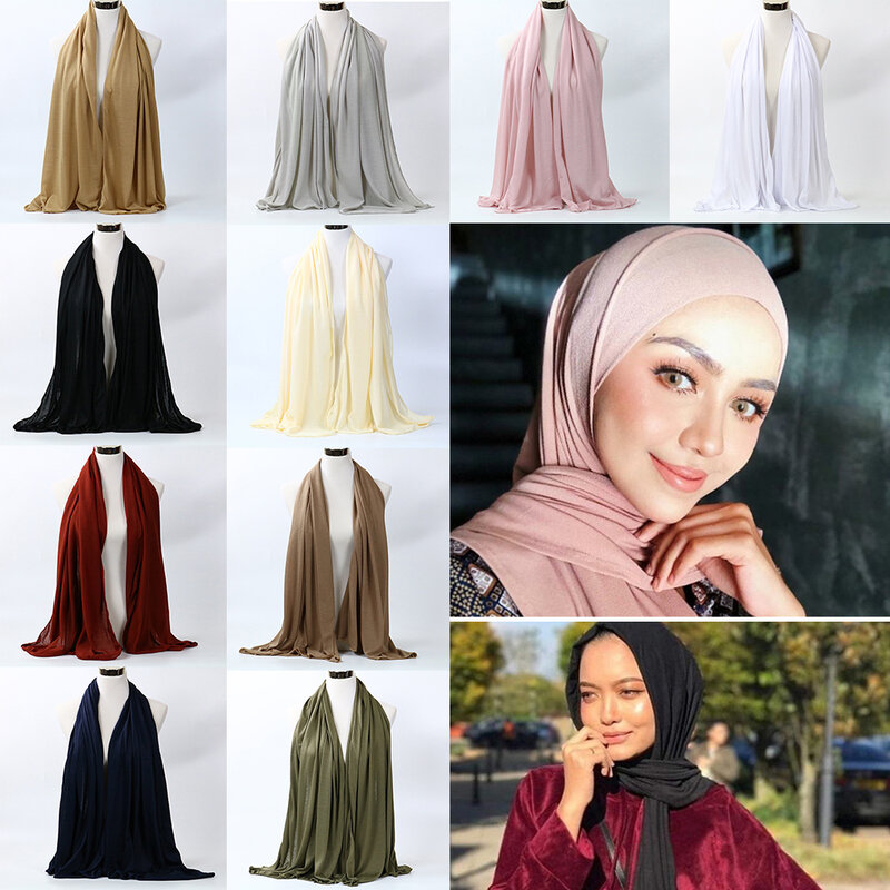 2022 Plain Color Chiffon Scarf Hijab Headband Female Islamic Head Cover Wrap for Women Muslim Hijabs Hair Scarves Headscarf