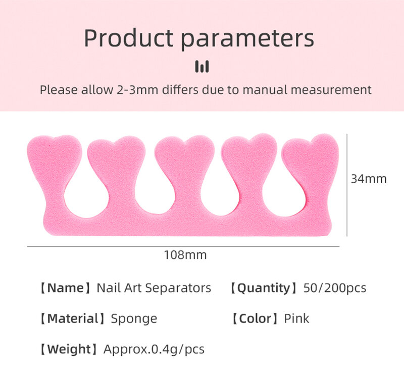 50Pcs Pink Toes Bone Separators Soft Sponge Foots Valgus Split Fixator Corrector Pedicure Tool Fingers Nail Gel UV Polish Tools