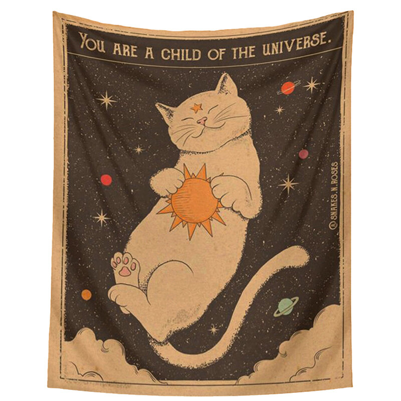 Sun moon Tarot Cat Tapestry Wall Hanging Witchcraft you are a child of the universe Bohemia Home Decor Hippie Bedroom Decoration