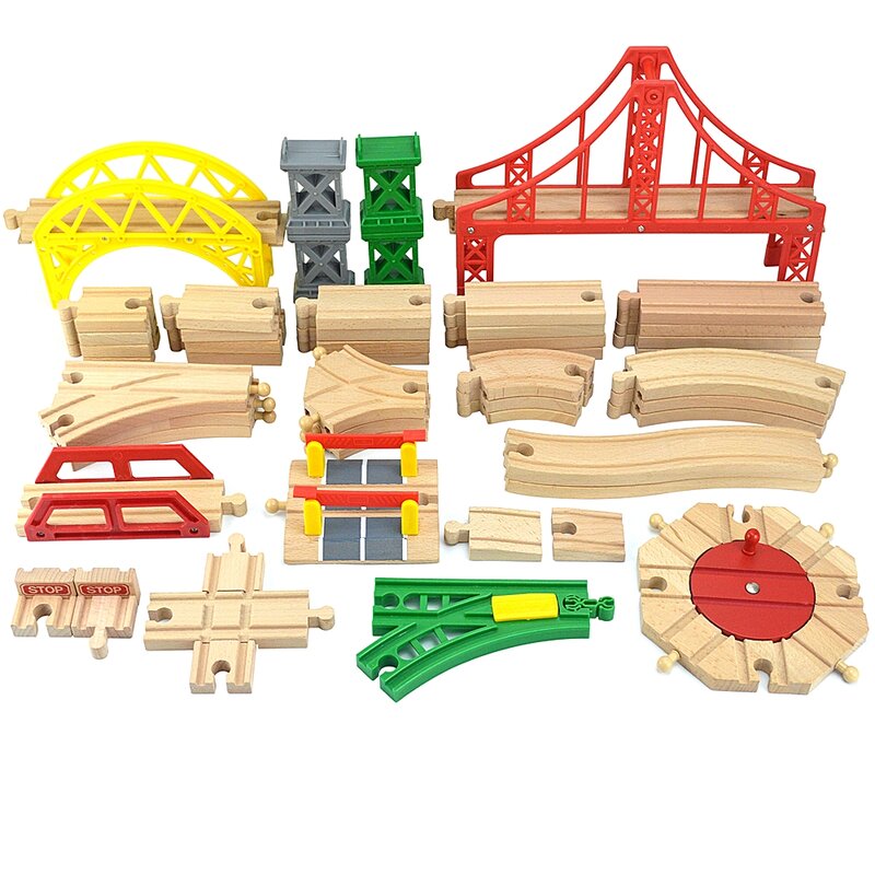 خشبية المسار السكك الحديدية اللعب الزان مسار القطار الخشبي الملحقات صالح بيرو جميع المسارات العلامة التجارية ألعاب تعليمية للأطفال