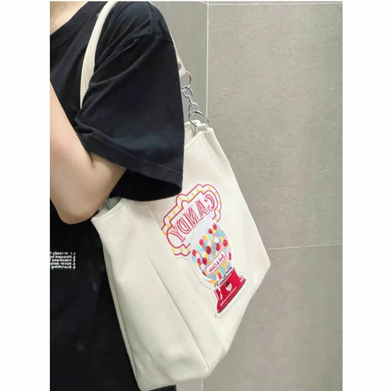 Xiuya حقائب تسوق مطرزة للنساء اليابانية سعة كبيرة المتسوق حقيبة يد 2022 ترينديول قماش حقيبة كتف غير رسمية