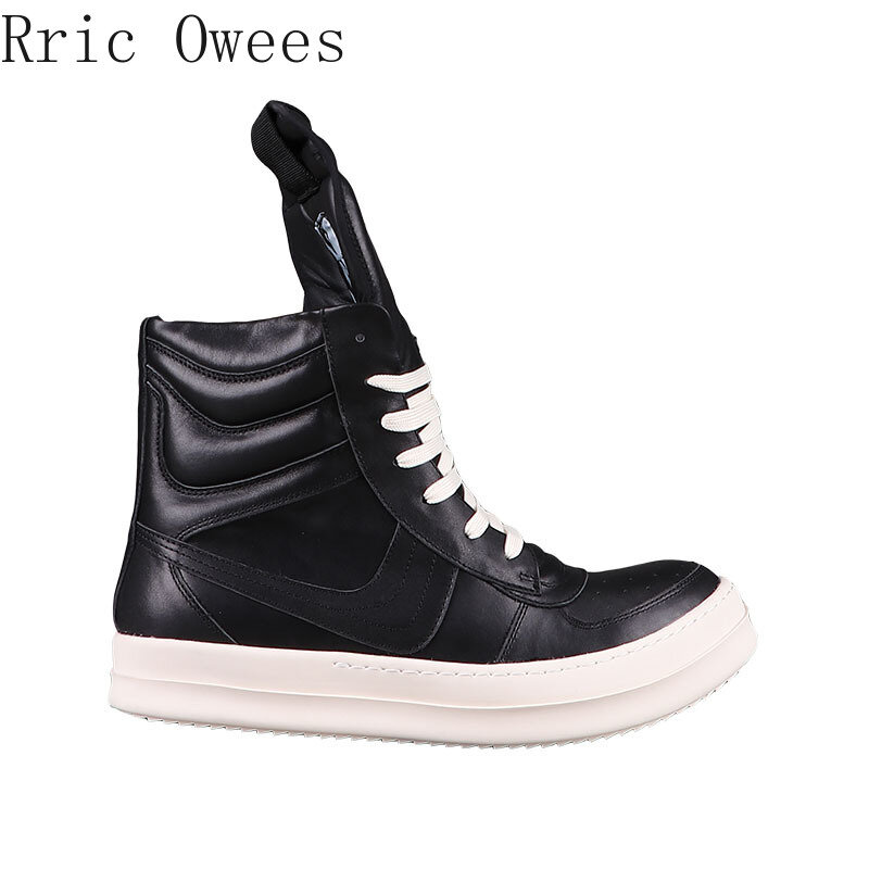 Rريك Owees الرجال النساء أحذية من الجلد عالية الجودة أحذية رياضية مقلوب مثلث عالية الكعب أحذية سميكة سوليد زوجين أحذية بوت قصيرة B8