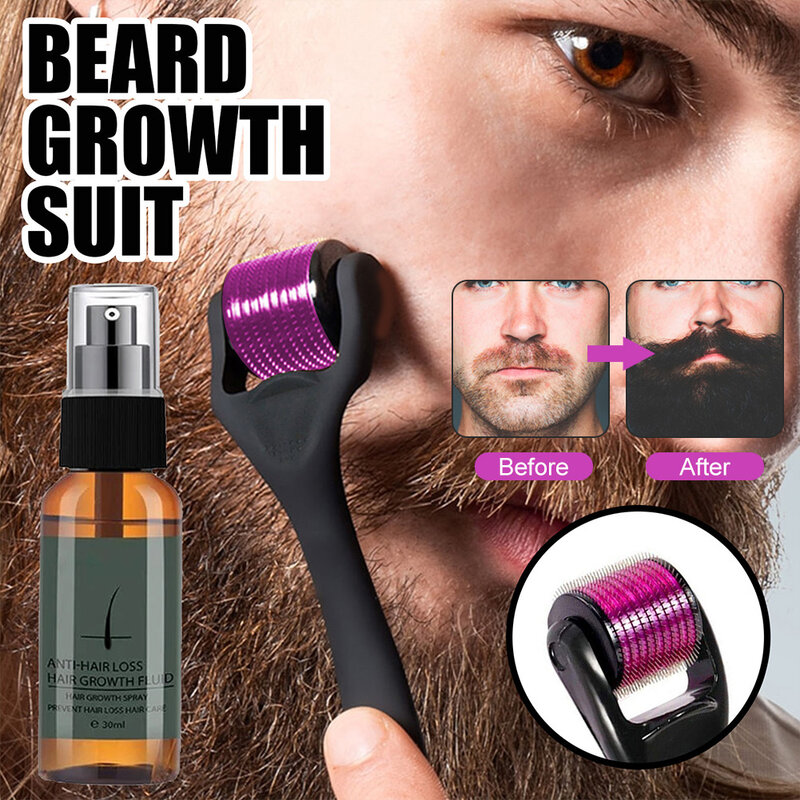 30ml Men Beard Growth Roller Set Beard Growth Kit Men's Beard Growth Essence Nourishing Enhancer Beard Oil Spray Beard Care
