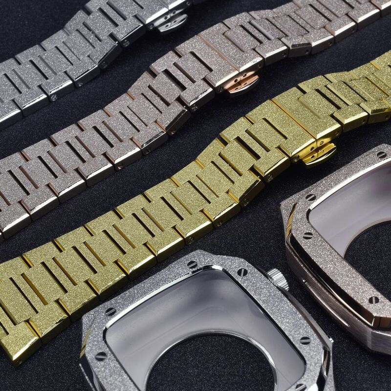 الفاخرة متجمد حالة حزام معدني ل أبل سلسلة ساعة 8 7 45 مللي متر الصلب الماس الفرقة الحال بالنسبة iwatch SE 6 5 4 تعديل طقم
