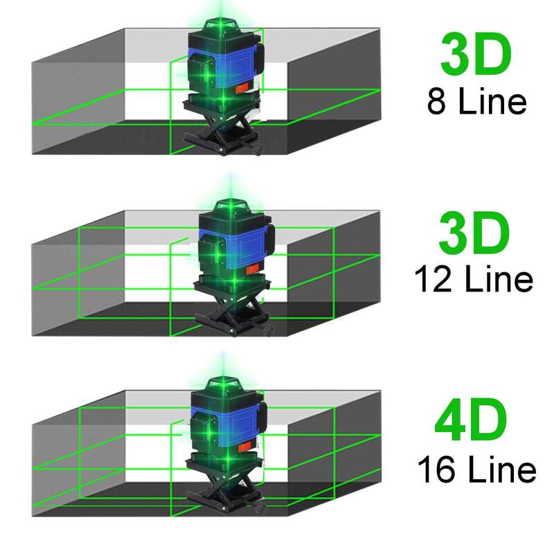 FASGet APP التحكم في مستوى الليزر 16 خطوط 4D التسوية الذاتية 360 خط شعاع الليزر الأفقي والرأسي عبر الأخضر مع 2 xالبطارية