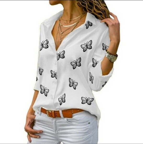 قميص نسائي متعدد الألوان بطباعة فراشات فضفاض قطع علوية بلوزة كاميس دي موجر Blusas Mujer De Moda 2022 Verano