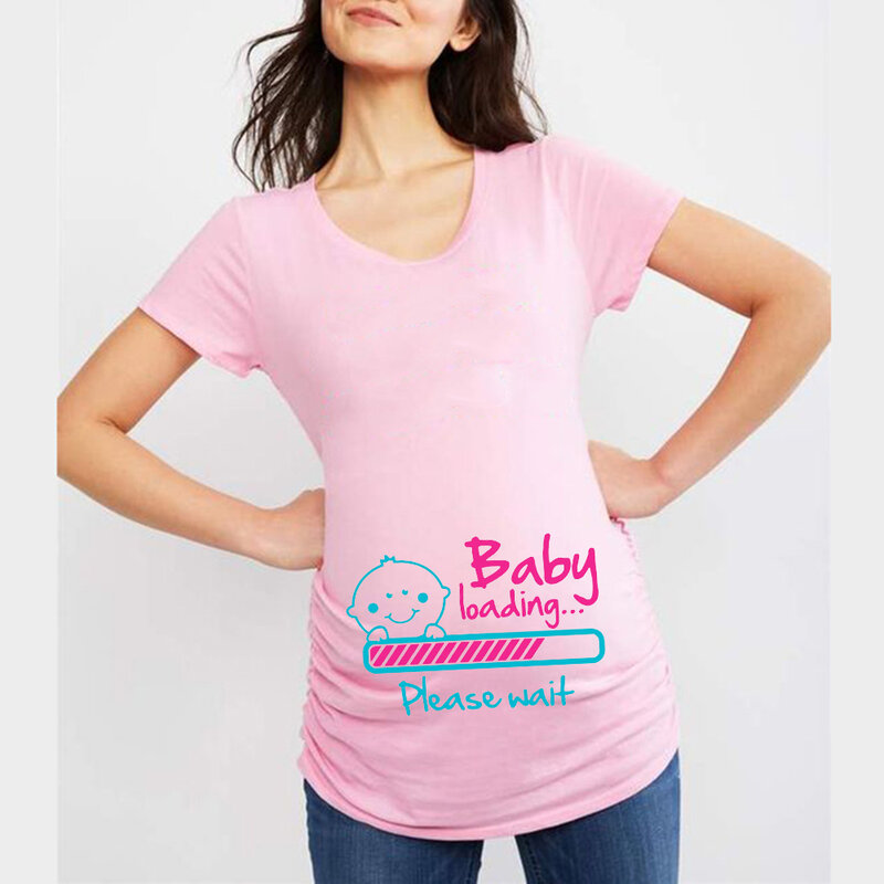 الصيف مضحك الكرتون طباعة الأمومة الملابس الوردي حجم كبير قصيرة الأكمام الحوامل قمم تي شيرت النساء T-Shirts البيع تي شيرت #5