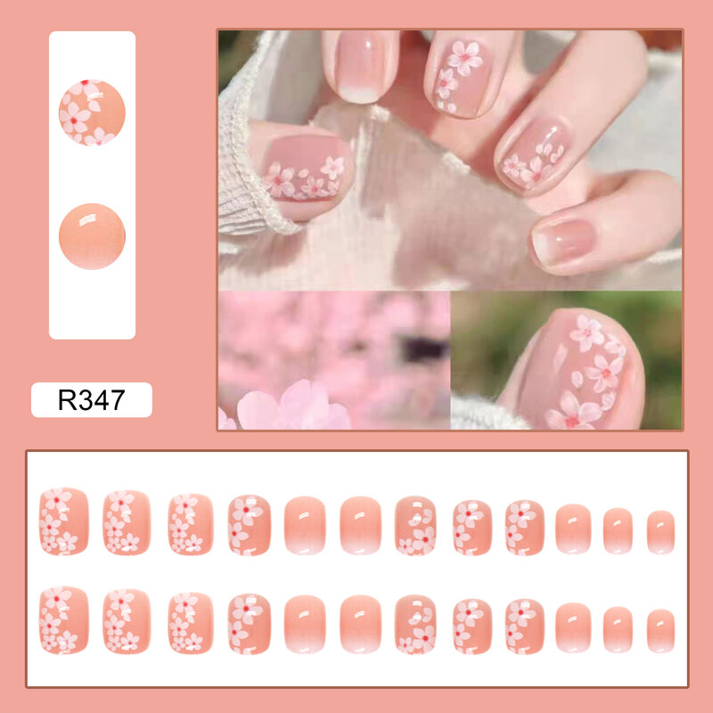 Wearable Fake Nails Spring Flower Nude Pink Nail Stickers Finished Wearing Nail Pieces Nail Nail Stickers Nail