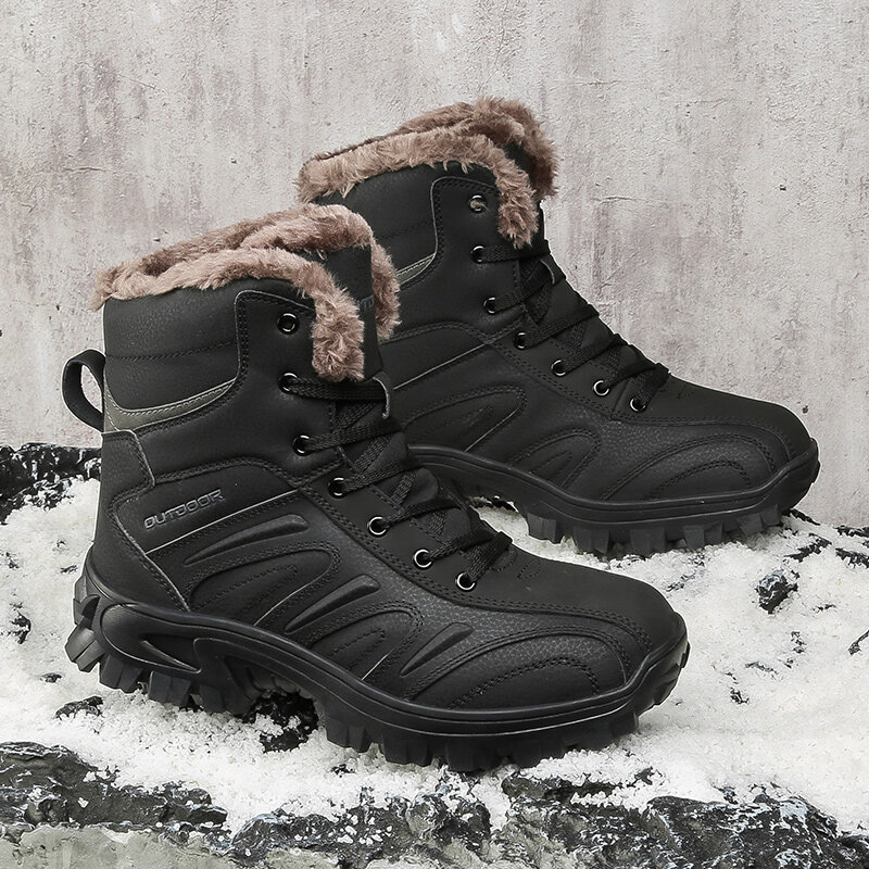 HIKEUP الرجال أحذية الشتاء أحذية قطنية التكتيكية العسكرية جلد طبيعي الجيش الصيد المشي حذاء للرجال في الهواء الطلق حذاء حجم كبير