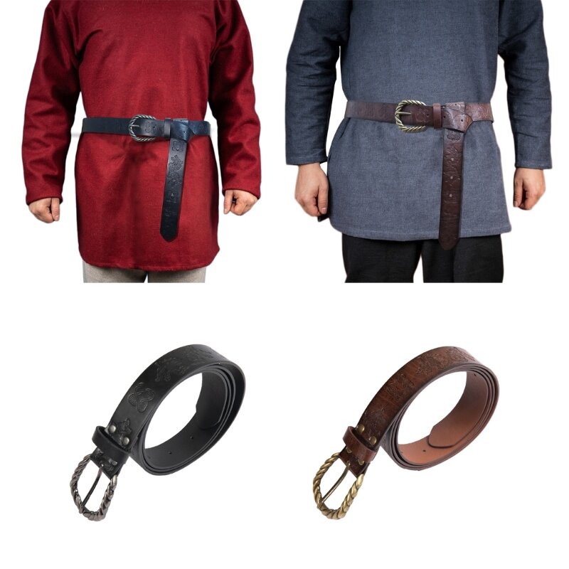 حزام الفايكنج في القرون الوسطى للرجال حزام فارس النهضة تنقش حزام حلقة من الجلد #2
