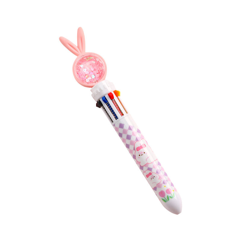 Cartoon rabbit 10 color neuter pen Student press 10 color in one press pen test office multicolor signature Roller ball pen